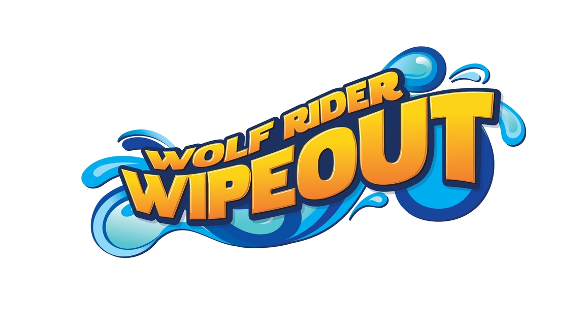 The logo for Wolf Rider Wipeout at Great Wolf Lodge indoor water park and resort.